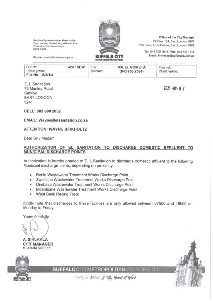 EL SANITATION TO DISCHARGE EFFLUENT